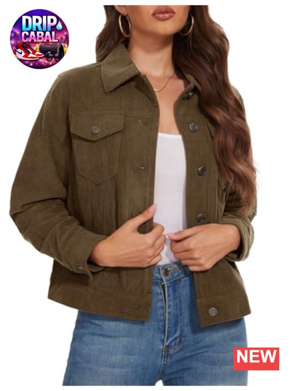 Womens Corduroy Jacket Cropped Button Down Shacket Casual Coat